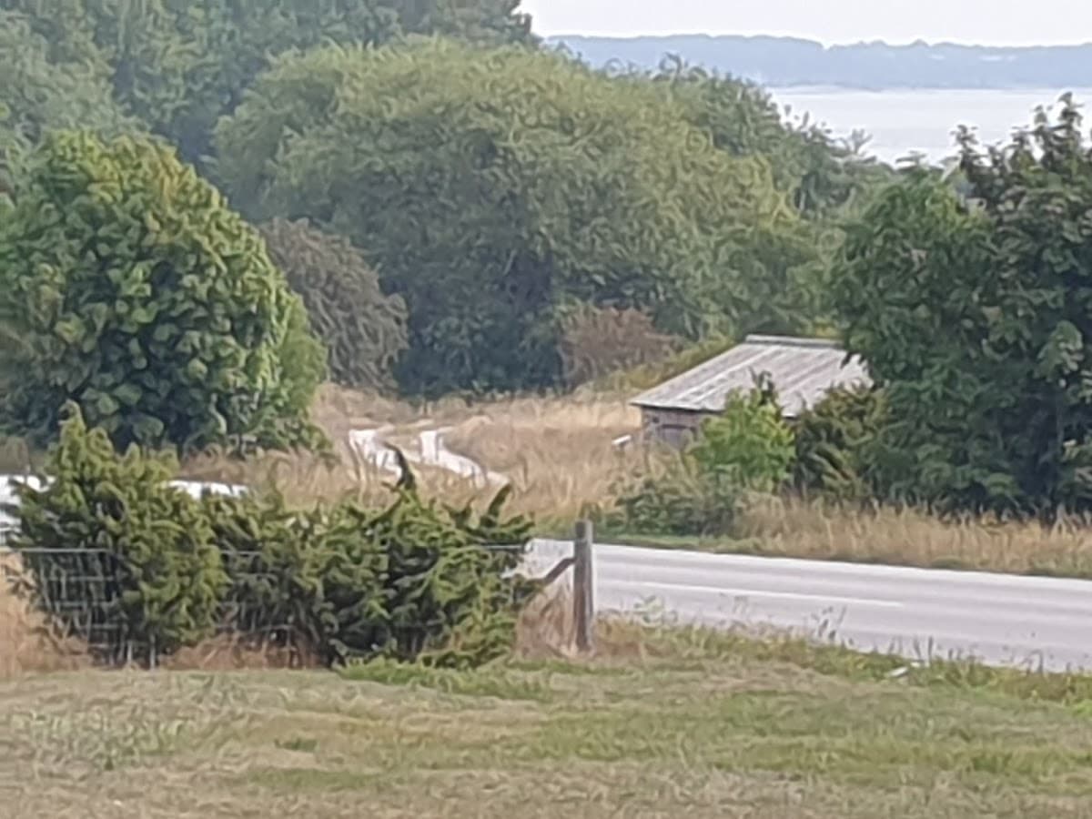 Rastplats vid Kyrkviken på Fårö med utsikt över viken och Östersjöns karga kustlandskap.