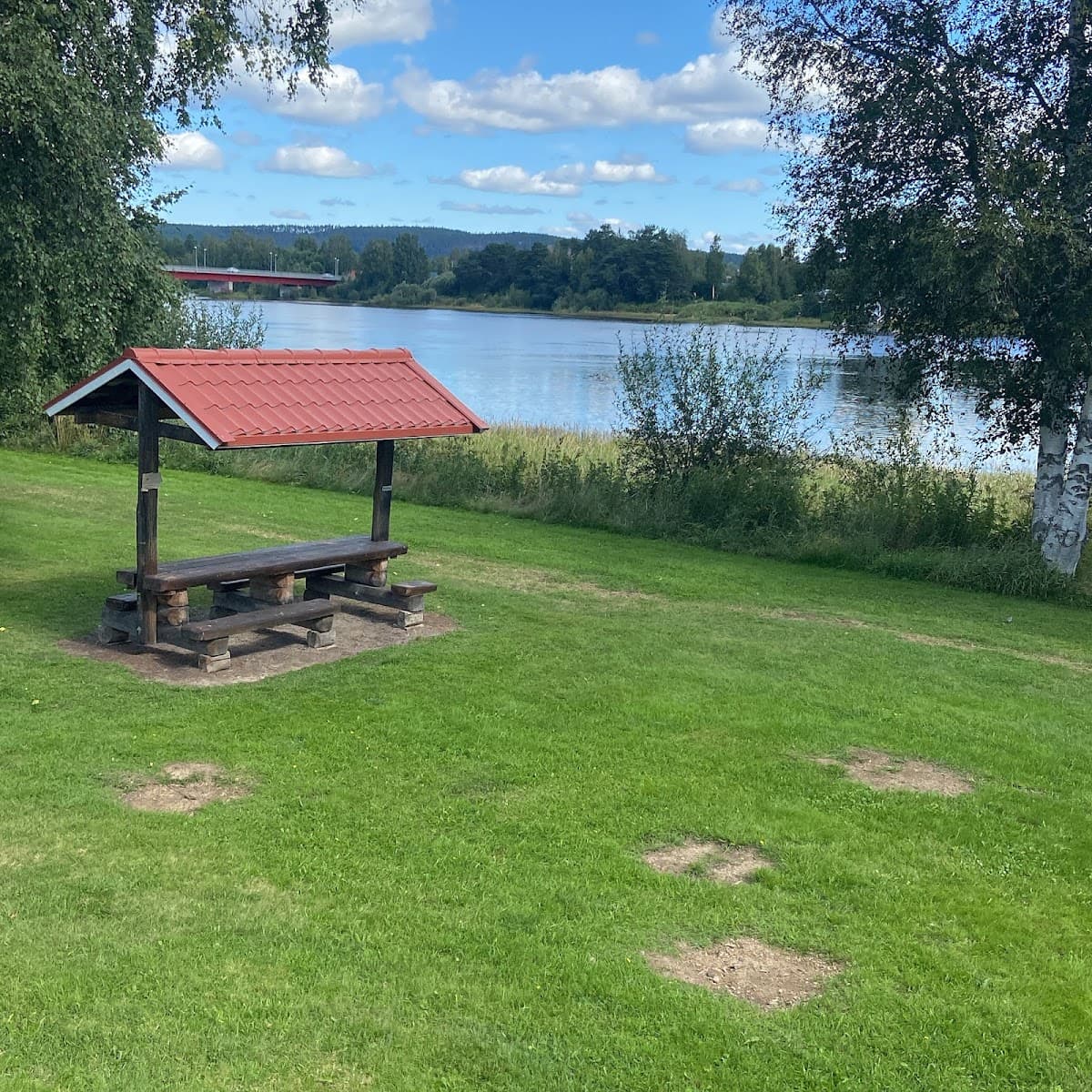 Rastplats Ljusdal vid riksväg 83 i Hälsingland omgiven av nordlig skog.