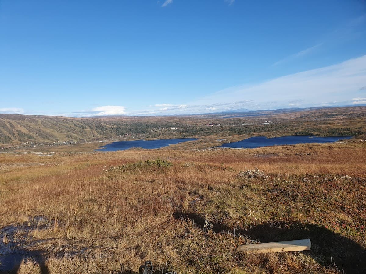 Rastplats Storlien längs E14 i Jämtlandsfjällen med utsikt över karga fjällvidder nära gränsen.